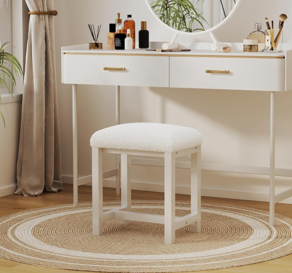 Plush Cushioned Vanity Stool / Bedroom Footstool