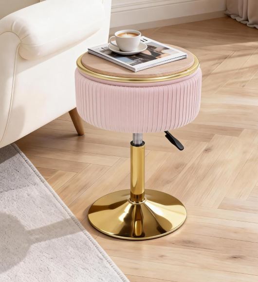 Swivel Vanity Stool With Storage And Gold Base